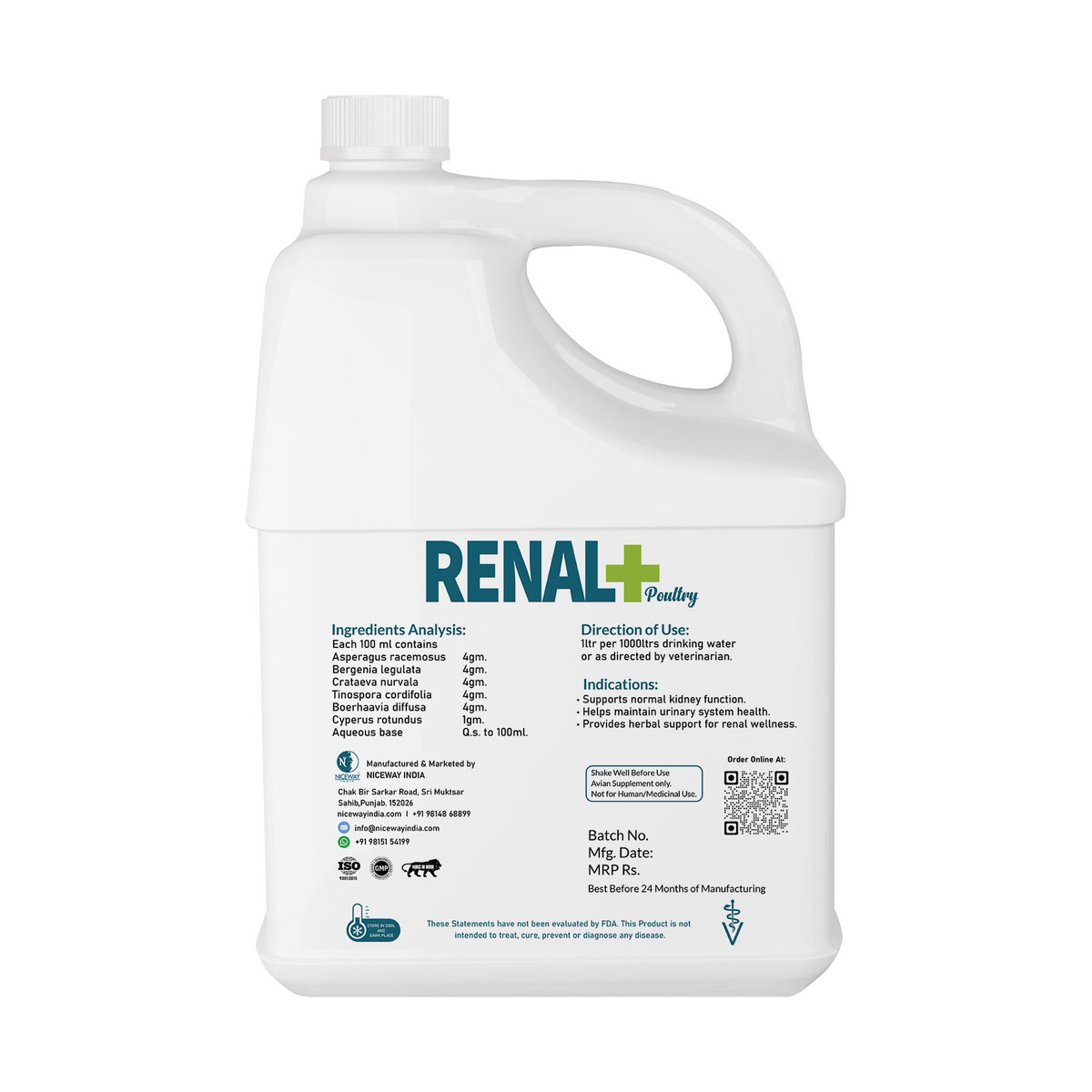 Renal+ Poultry – Herbal Kidney Flusher & Urinary Support Supplement for Broilers, Layers & Breeders