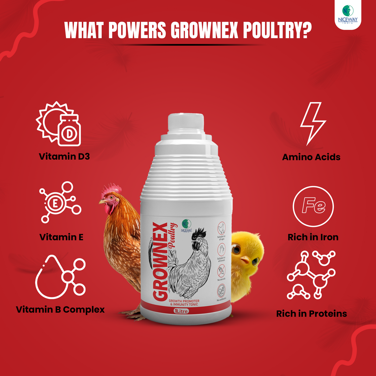 Grownex Poultry - Growth Promoter and Immunity Tonic for all ages and breeds