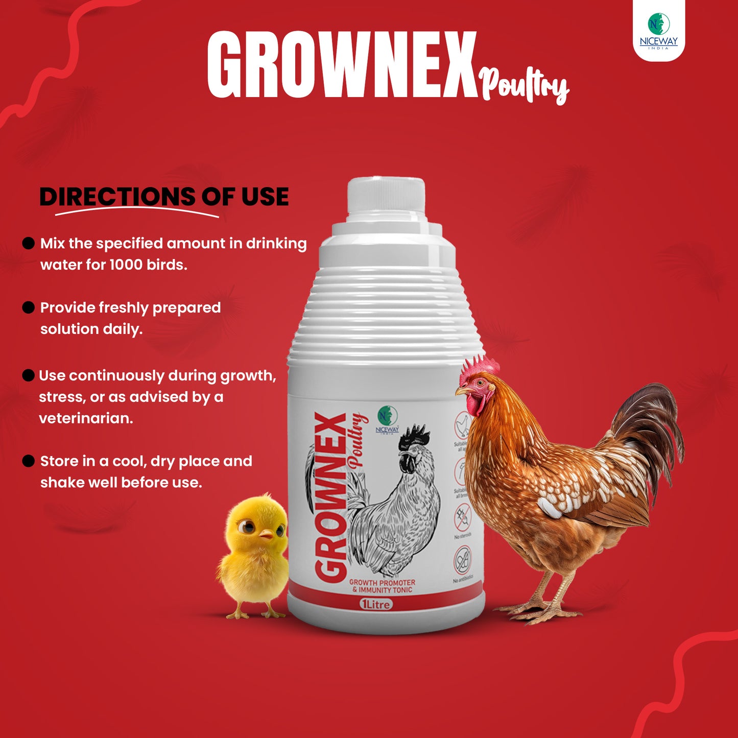 Grownex Poultry - Growth Promoter and Immunity Tonic for all ages and breeds
