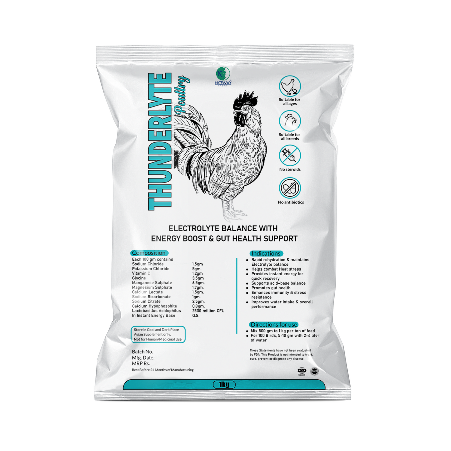 THUNDERLYTE POULTRY Electrolyte Powder | Hydration, Immunity & Heat Stress Support for Poultry